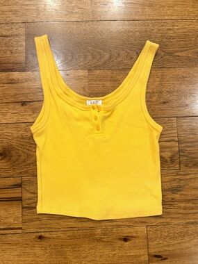 95% Cotton Ribbed Yellow Tank Top with Button Detail